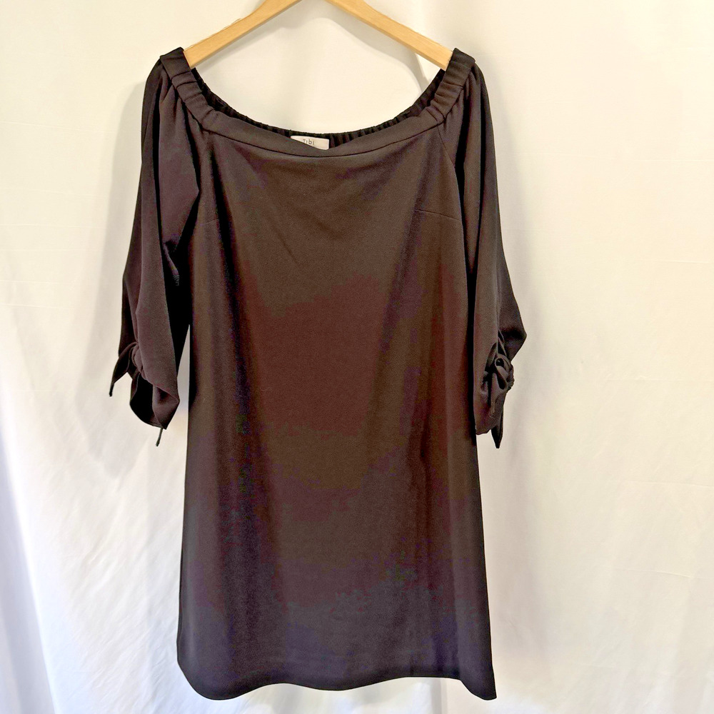 TIBI Black Crepe Off the Shoulder 3/4 Sleeve Black Dress Size 8 Classic Preppy